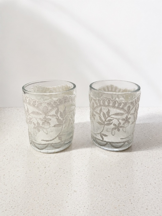 Other - Set of 2 Vintage Lace Glass Tea Light Candle Holders | Cottagecore | Shabby Chic
